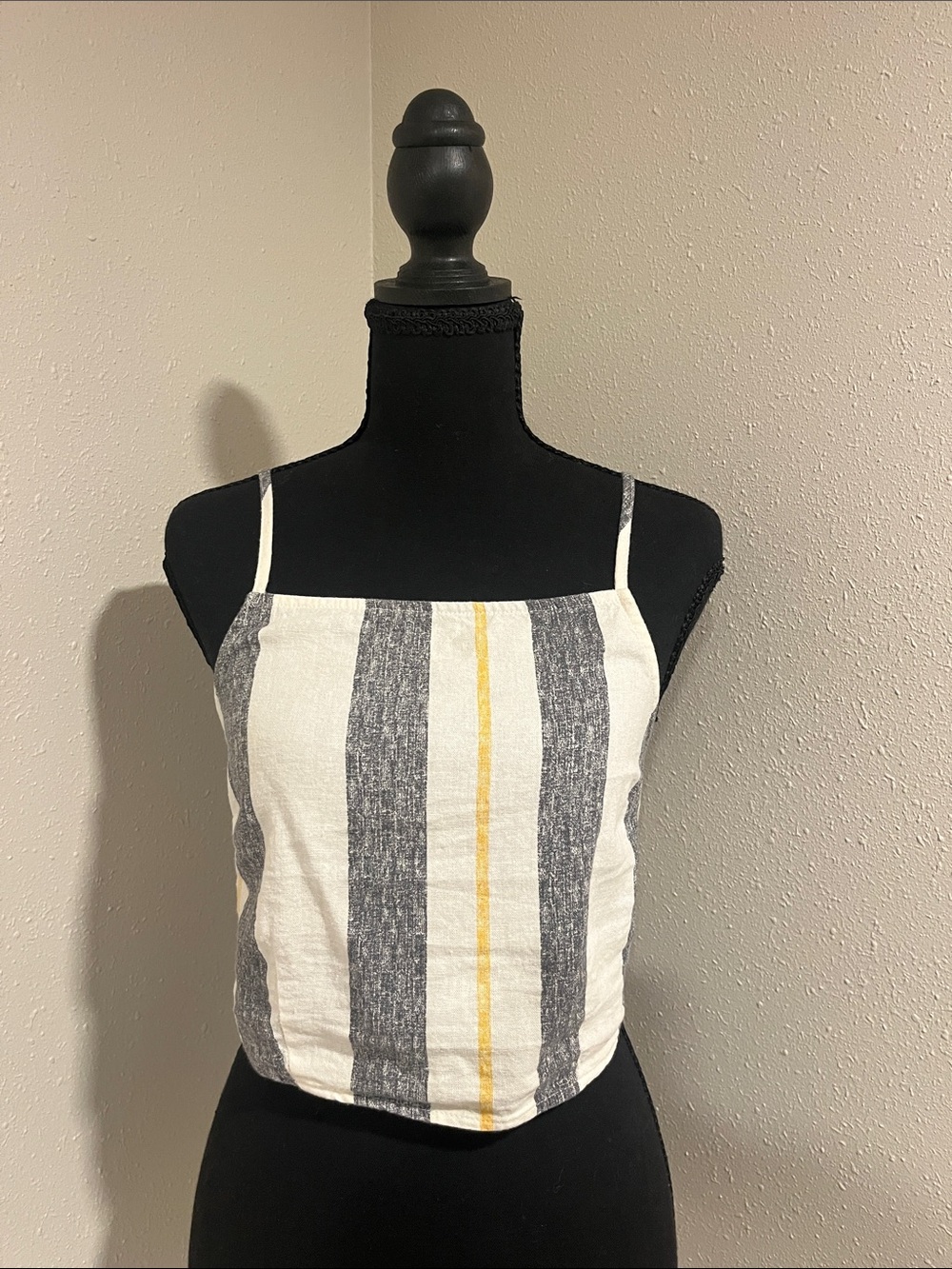 Gypsies & Moondust Striped Square-Neck - White & Gray with Yellow Stripe-Medium